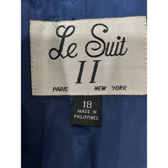 Vintage Le Suit II Double Breasted Blazer Jacket Blue Sz 18 Black Trim Formal - Picture 6 of 10